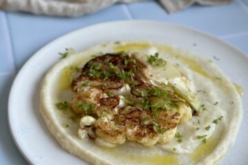 stegt blomkål med jordskokkepure