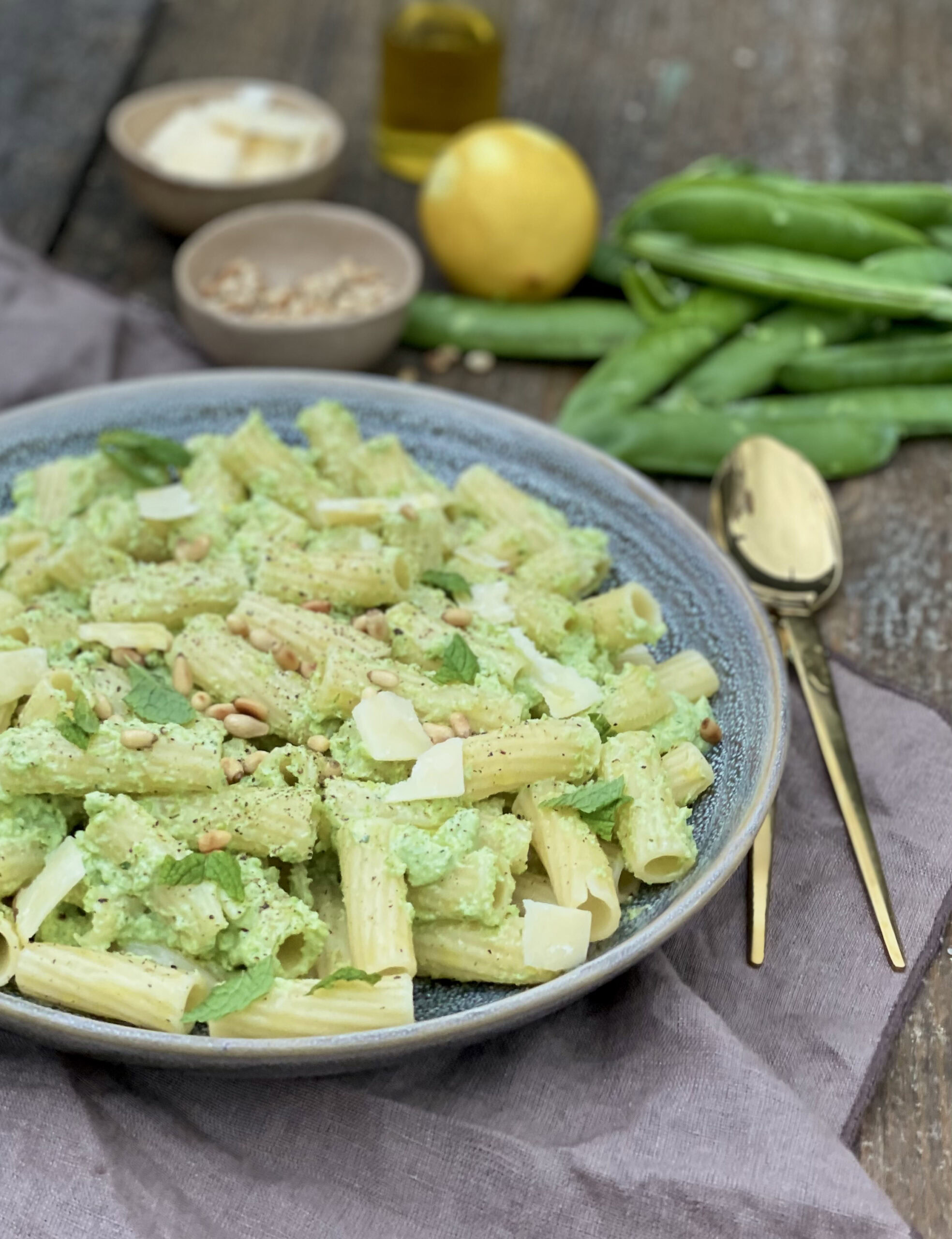 Pasta med ærte/ricotta creme