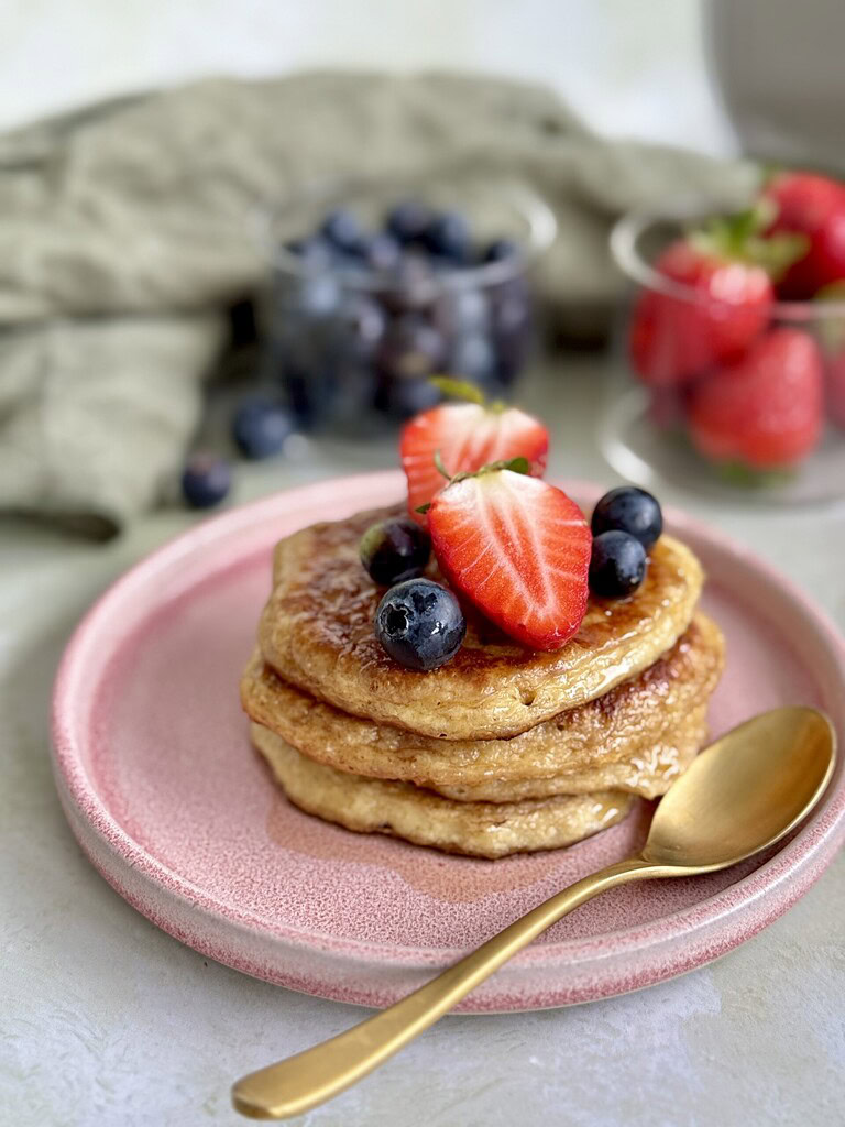 amerikanske pandekager med hytteost