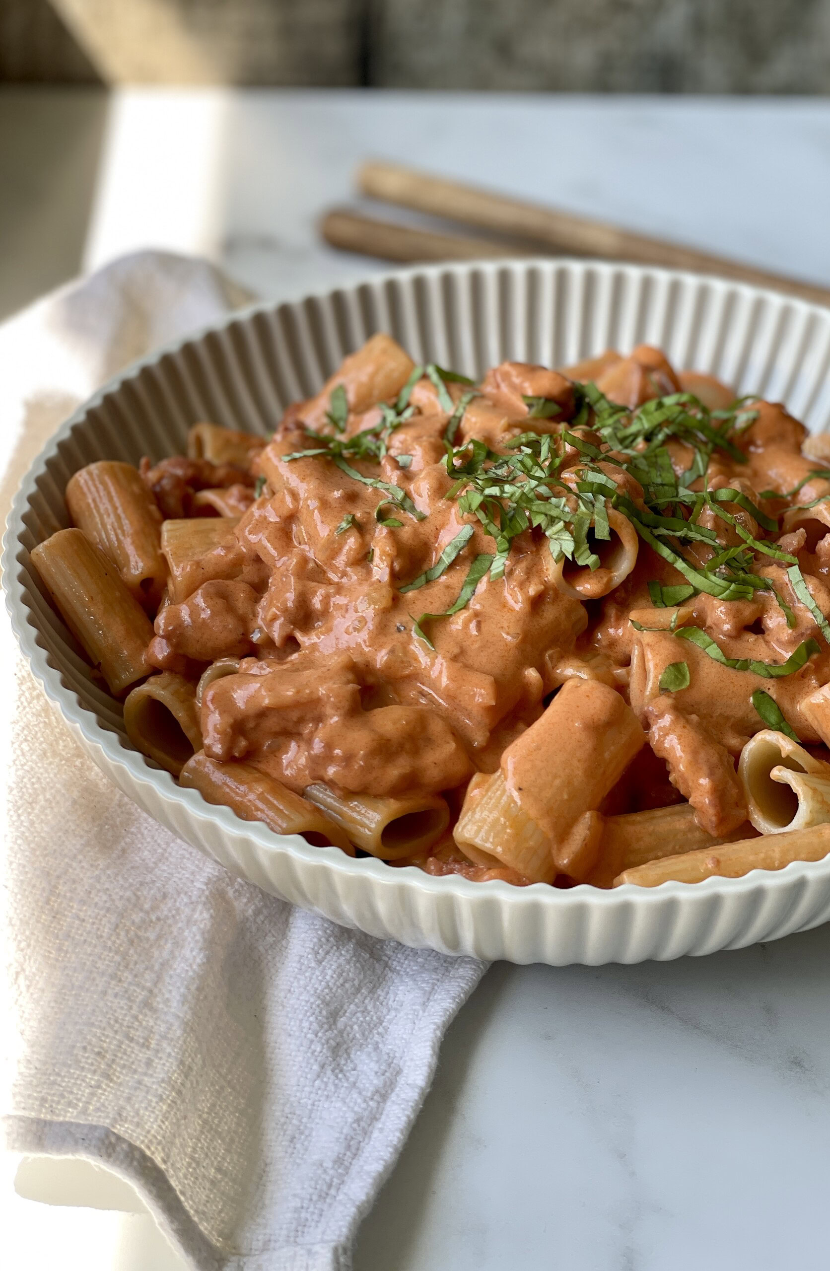 scorepasta - pasta med fløde, vodka og salsiccia