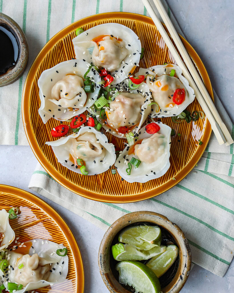 dumplings med rejer og kylling