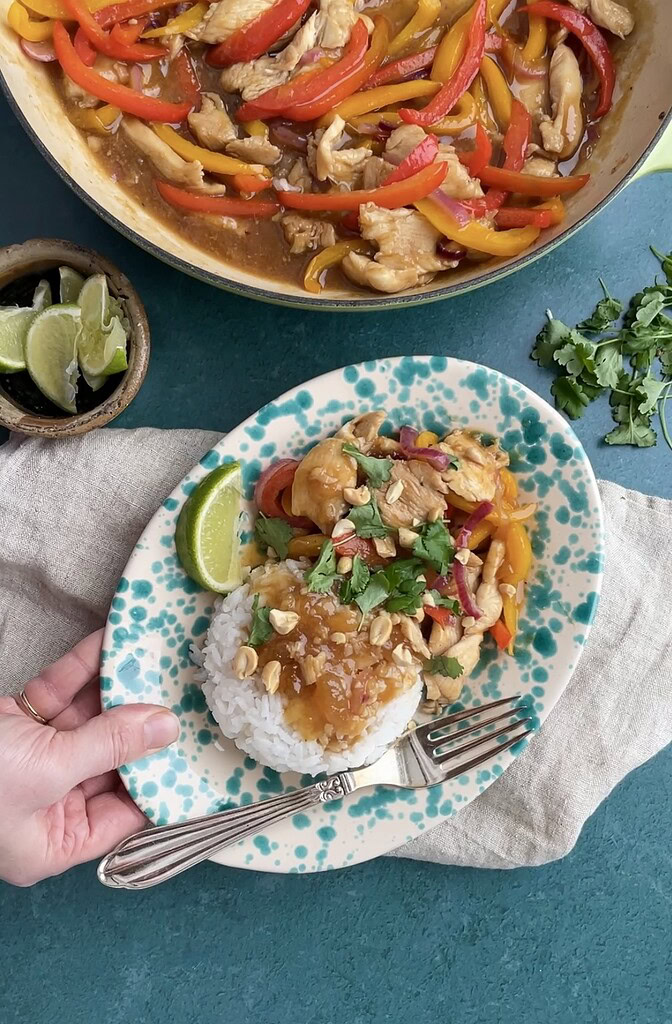 kyllingeret med ris og mango chutney