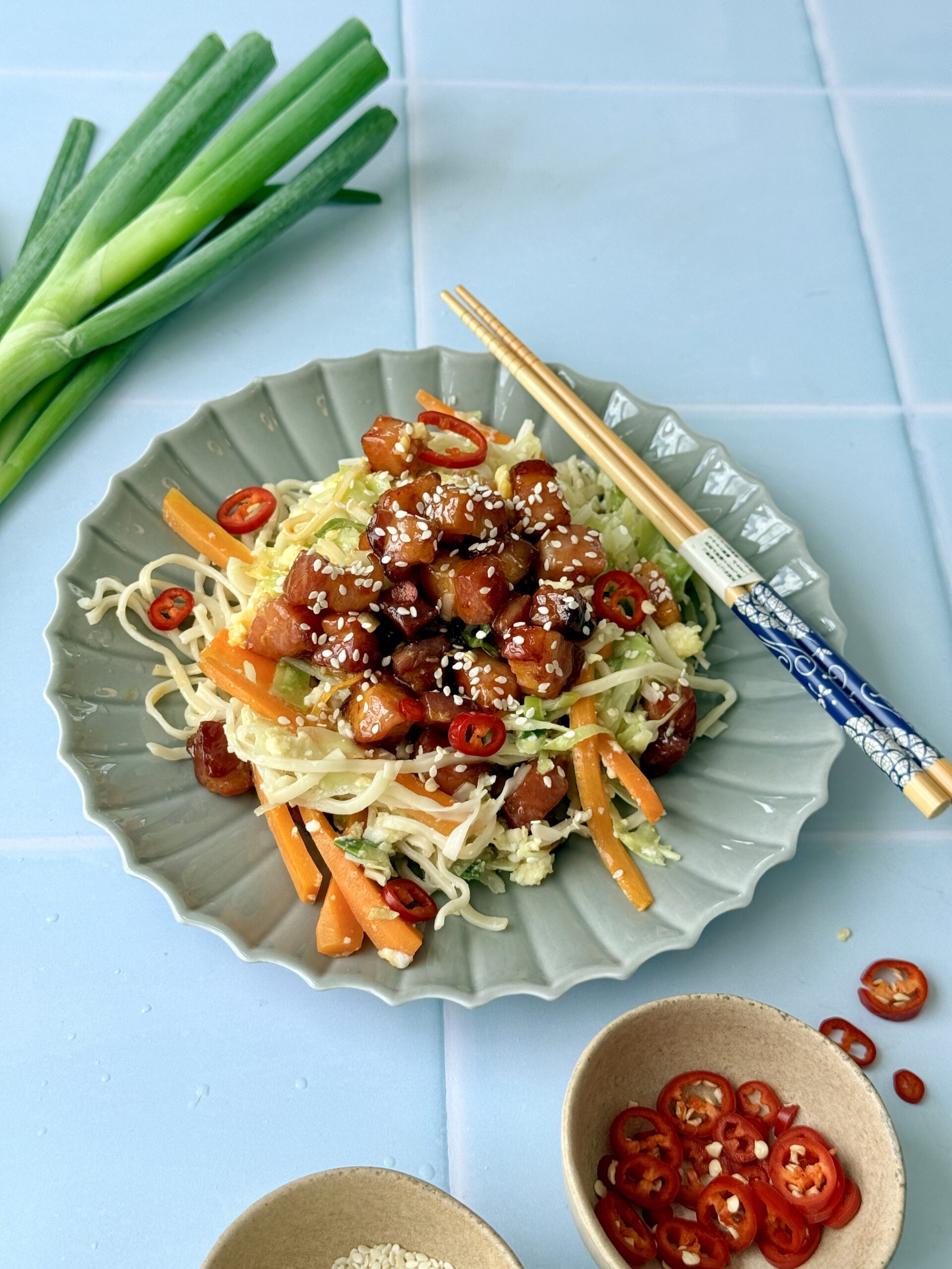 Nudelwok med hot honey bacon